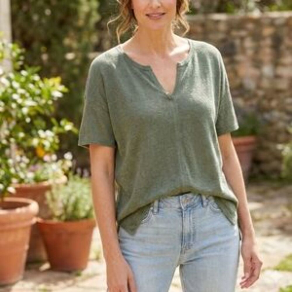 Talbots | Green 100% Linen Shirt Top XL Lagenlook Coastal Grandma Minimalist